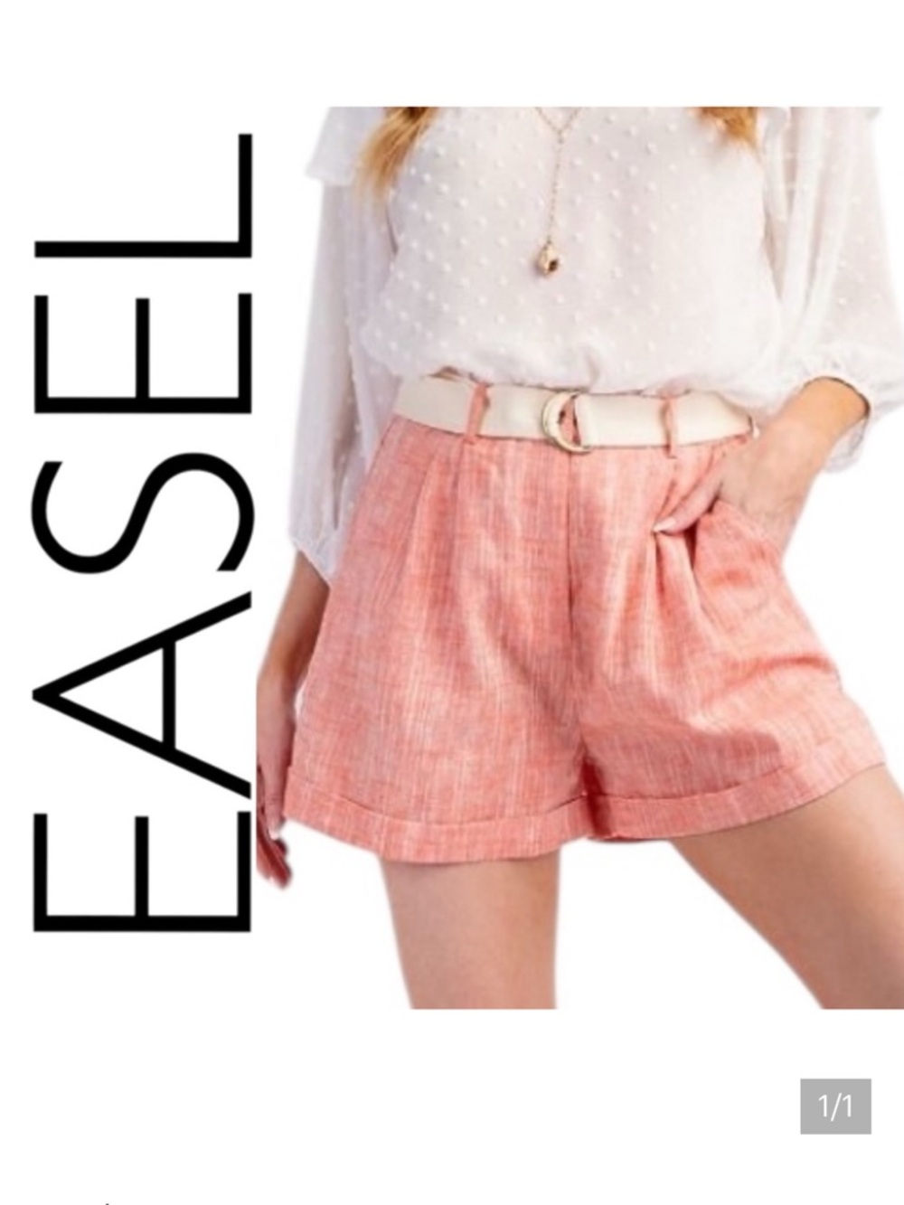 Easel Coral-Pink High Waist Linen-Blend Shorts